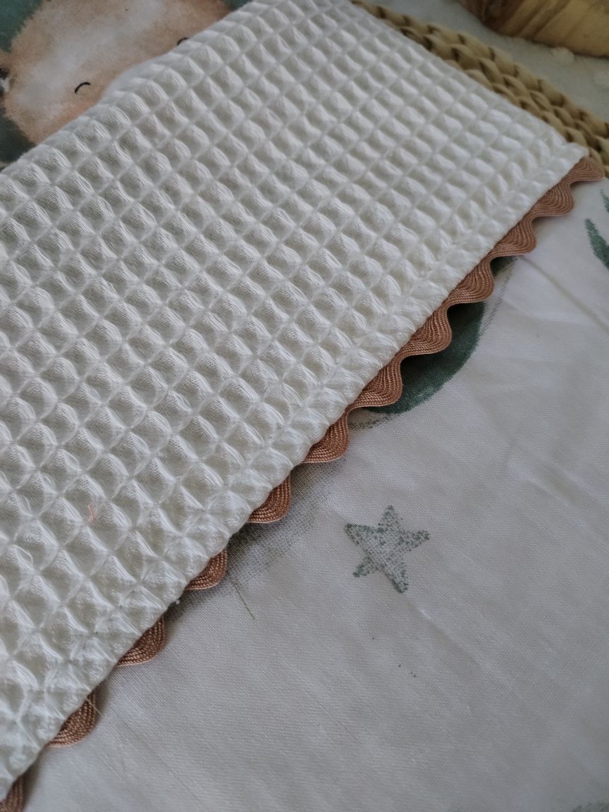Mantinha de algodão com tecido waffle - Animais Dorminhocos Branca - Meu Pé de Maçã