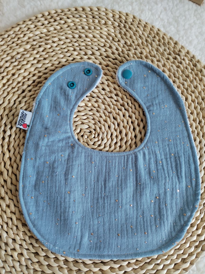Babete da baba de Bebé - Musselina Golden Dots Azul Ganga