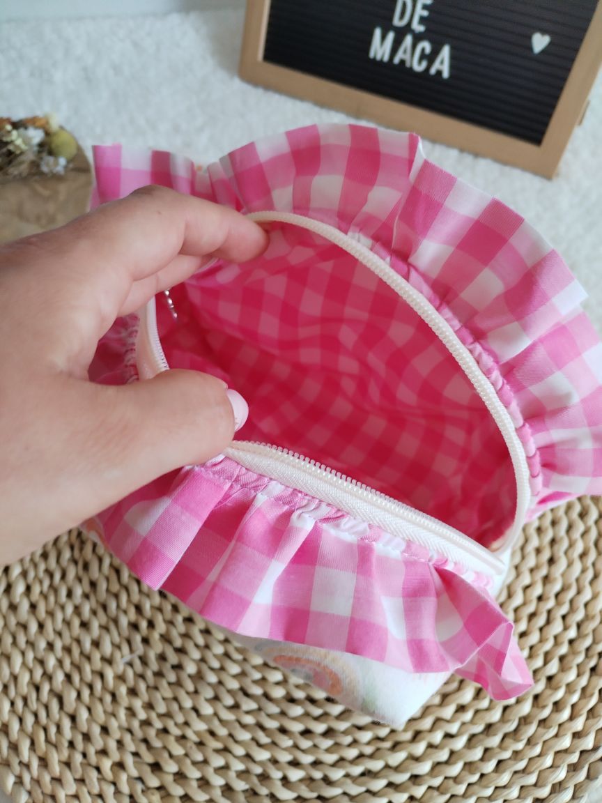 Necessaire Box - Musselina Arco Íris e Vichy Rosa