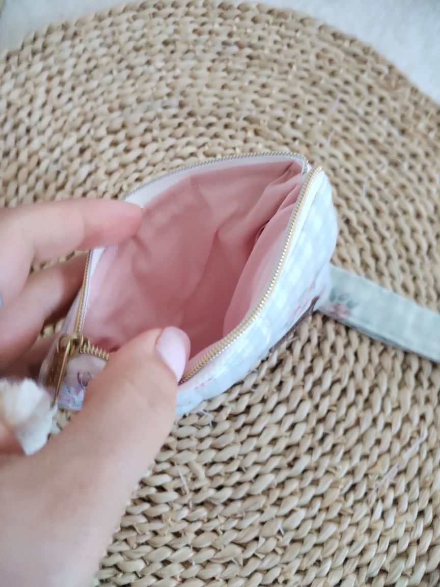 Carteirinha de Moedas e Cartões com Pega Removível – Vichy Verde Agua Floral