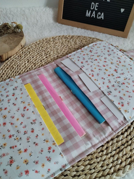 Porta Documentos do Bebé - Floral com Vichy Rosa