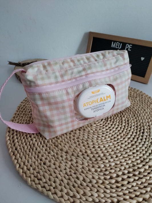 Bolsa organizadora para fraldas e toalhitas — Vichy e Rosa