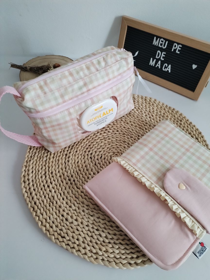 Bolsa organizadora para fraldas e toalhitas — Vichy e Rosa