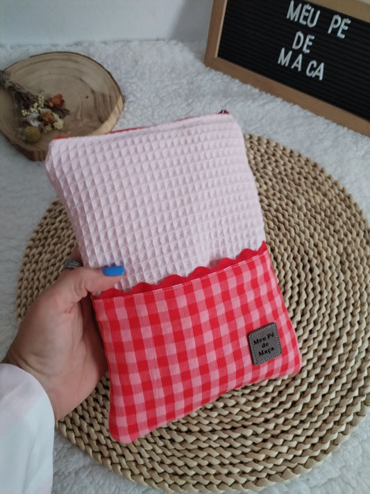 Bolsa para livro eletrónico - compatível com Kobo e Kindle - Vichy Rosa e Vermelho