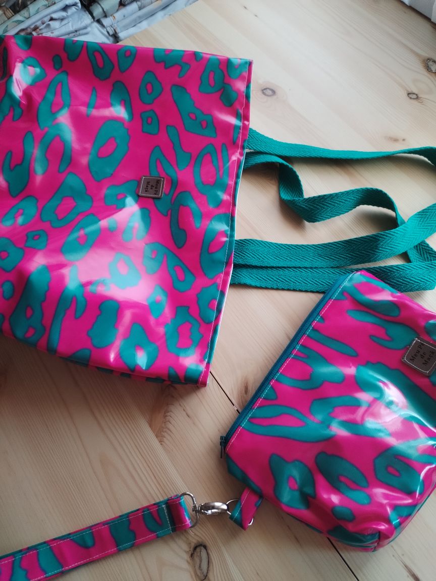 Conjunto Mala de Praia + Necessaire Rosa e Azul Petróleo| Edição Limitada