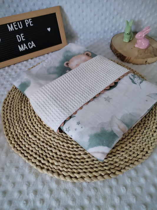 Mantinha de algodão com tecido waffle - Animais Dorminhocos Branca - Meu Pé de Maçã