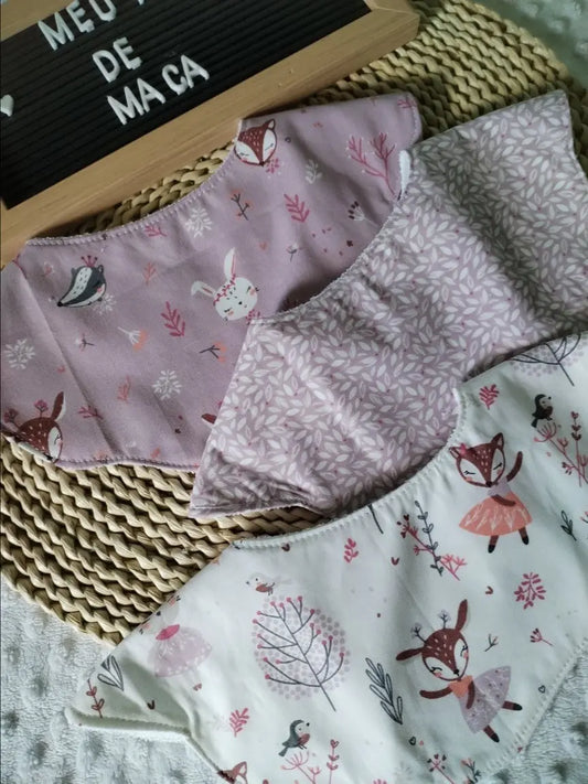 Conjunto 3 Babetes Flor - Animais Bailarinas na Floresta - Meu Pé de Maçã