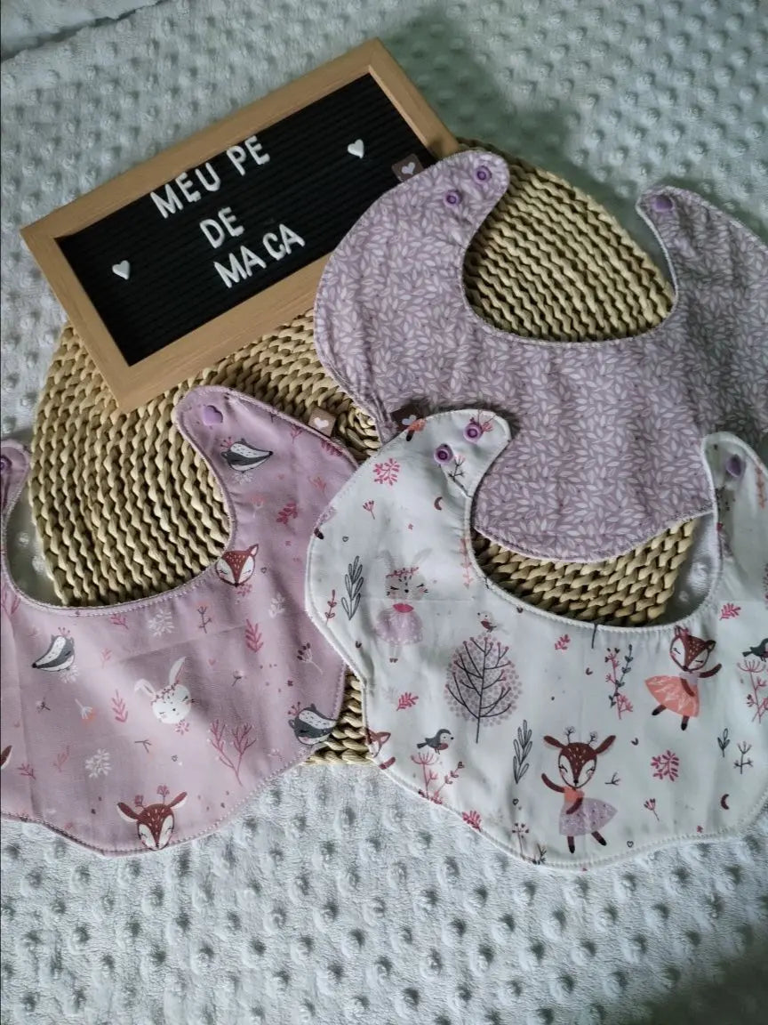 Conjunto 3 Babetes Flor - Animais Bailarinas na Floresta - Meu Pé de Maçã