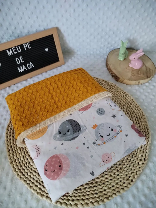 Mantinha de algodão com tecido waffle - Planetas - Meu Pé de Maçã