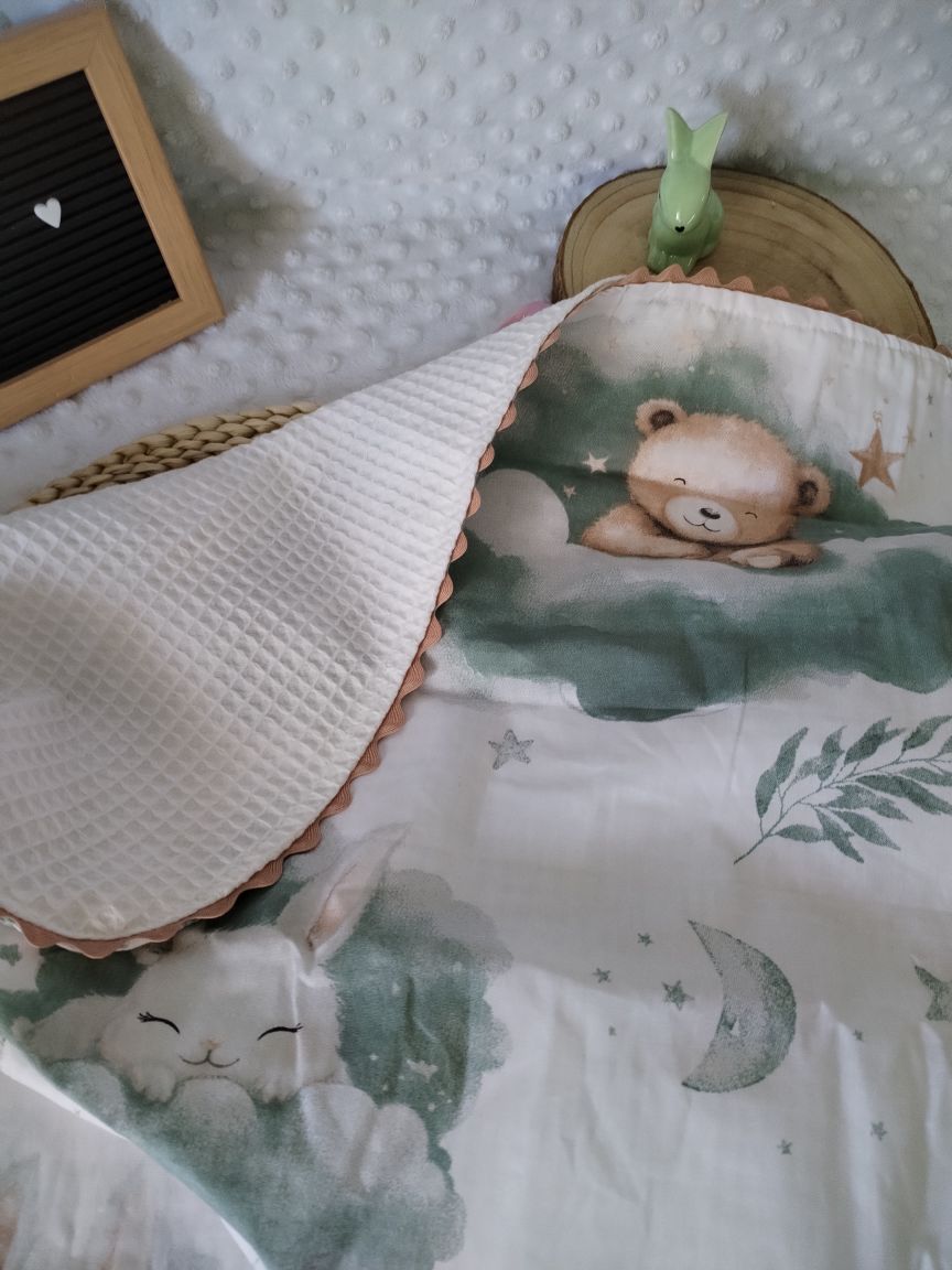 Mantinha de algodão com tecido waffle - Animais Dorminhocos Branca - Meu Pé de Maçã