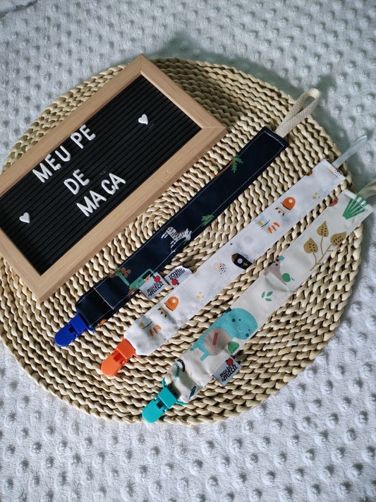 Conjunto 3 Fitas Prende Chupeta - Animais e Dinossauros - Meu Pé de Maçã