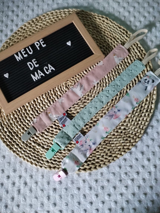 Conjunto 3 Fitas Prende Chupeta - Rosa e Verde Água - Meu Pé de Maçã