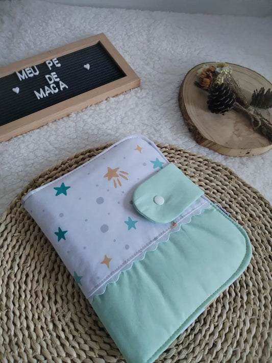 Porta Documentos do Bebé - Estrelas Verde Água - Meu Pé de Maçã