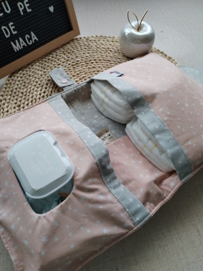 Bolsa 3 em 1 - Estrelinhas rosa e cinza - Meu Pé de Maçã