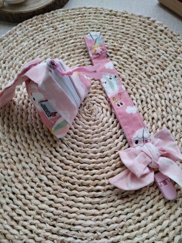 Conjunto Bolsinha e fita prende chucha - Balões Ar quente rosa - Meu Pé de Maçã