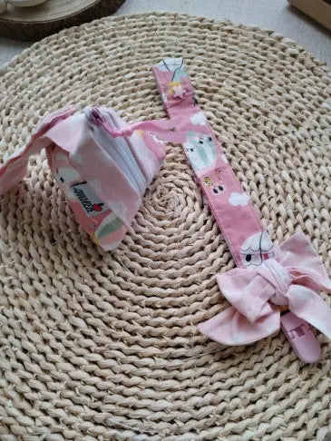Conjunto Bolsinha e fita prende chucha - Balões Ar quente rosa - Meu Pé de Maçã