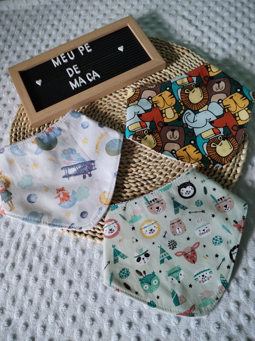 Conjunto 3 Babetes Bandanas - Animais - Meu Pé de Maçã