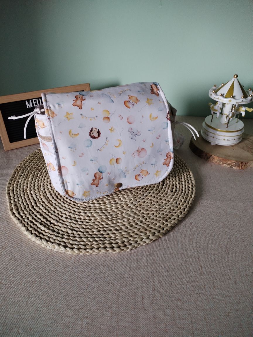 Bolsa para Fraldas e Toalhitas - Animais com Vichy bege - Meu Pé de Maçã