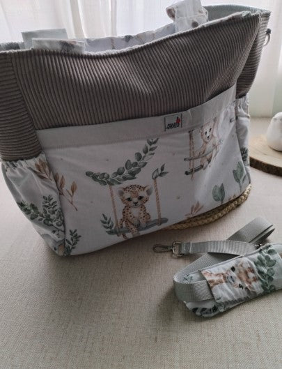 Mala de Maternidade / Bebé - cinza com animais - Meu Pé de Maçã