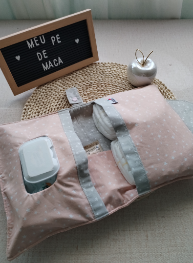 Bolsa 3 em 1 - Estrelinhas rosa e cinza - Meu Pé de Maçã