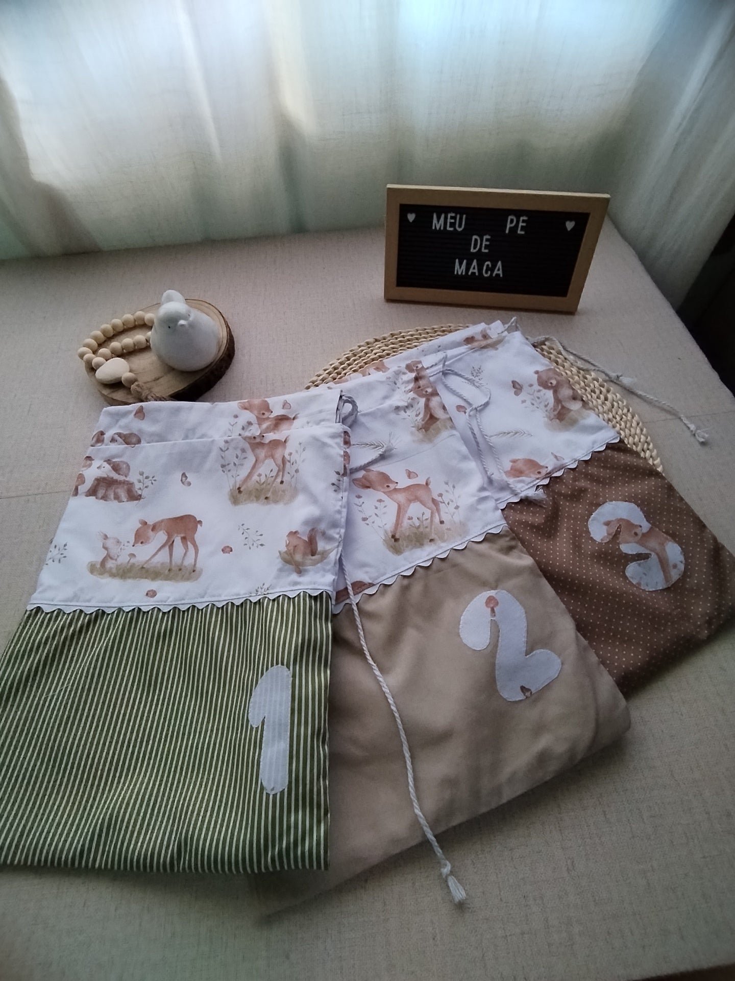 Conjunto sacos para a roupa do bebé - Animais fofinhos - Meu Pé de Maçã