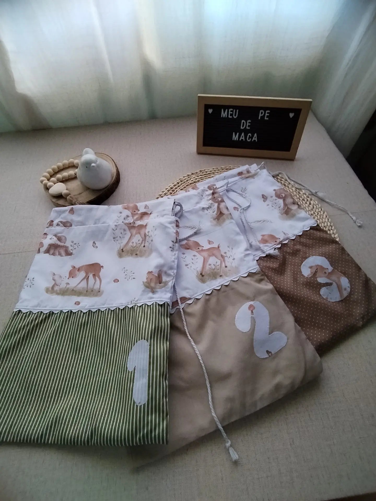 Conjunto sacos para a roupa do bebé - Animais fofinhos - Meu Pé de Maçã