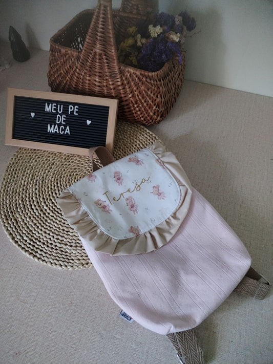 Mochila Infantil Personalizada em Algodão Oeko-Tex – Ideal para Creche e Jardim de Infância - Meu Pé de Maçã 