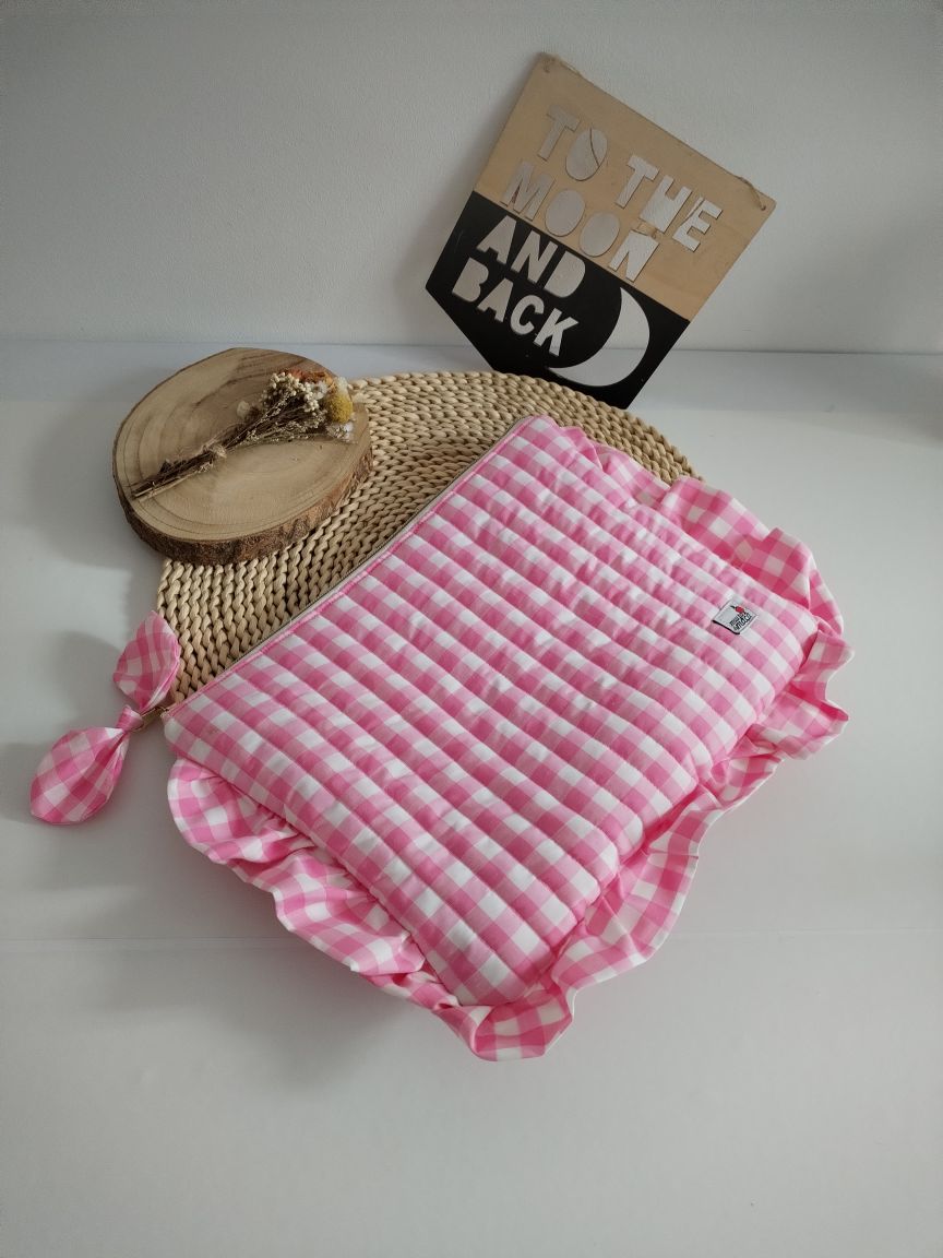 bolsa para portátil em vichy rosa feito à mão