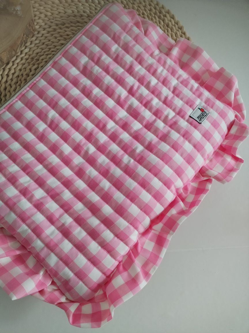 bolsa para portátil em vichy rosa feito à mão com folho