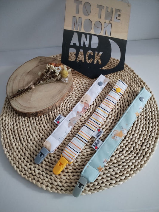 conjunto fita prende chupeta personalizada ursos, riscas e coelhinhos