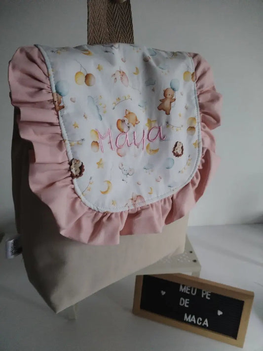 Mochila Infantil Personalizada em Algodão Oeko-Tex – Ideal para Creche e Jardim de Infância Meu Pé de Maçã