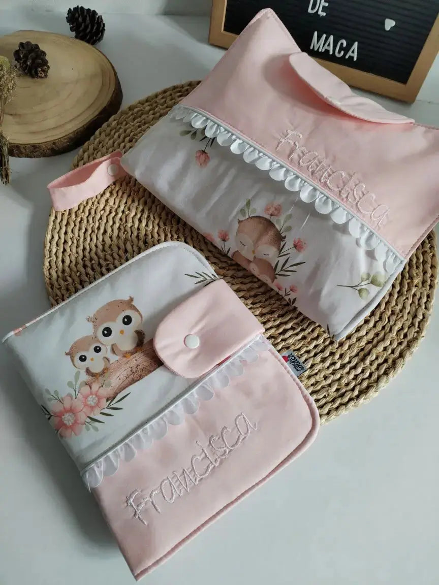 Conjunto Muda-Fraldas + Porta Documentos + Bolsa 3 em 1 Meu Pé de Maçã