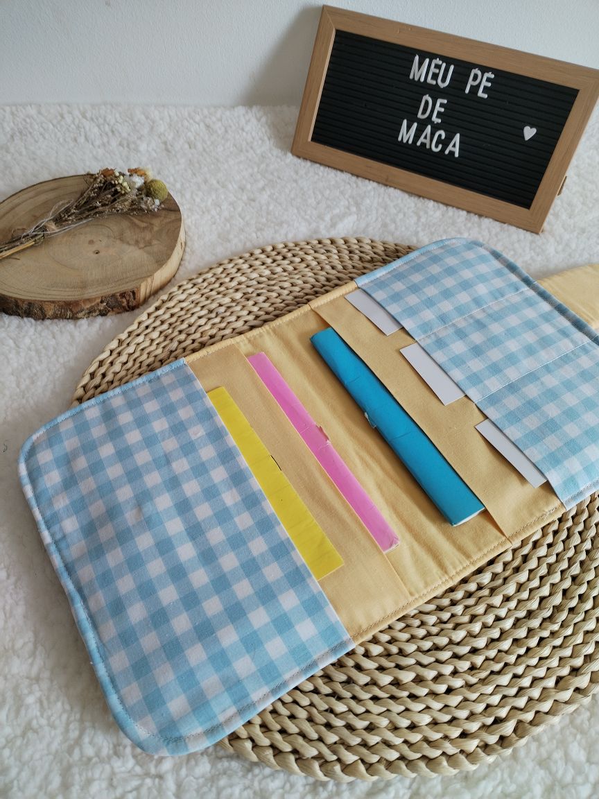 Porta Documentos - Vichy Azul claro e Amarelo Pastel