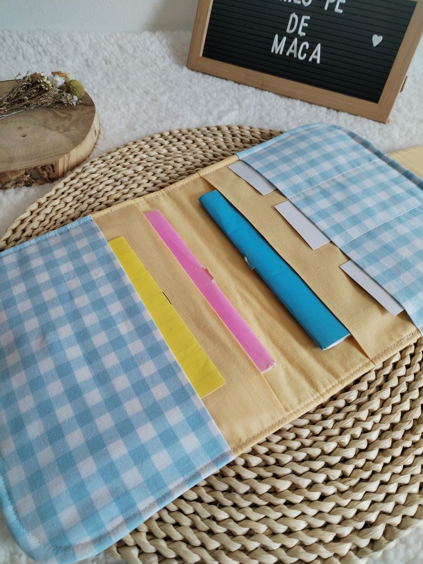 Porta Documentos - Vichy Azul claro e Amarelo Pastel