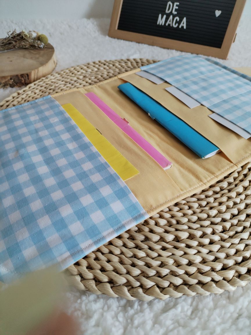 Porta Documentos - Vichy Azul claro e Amarelo Pastel