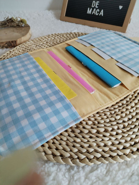 Porta Documentos - Vichy Azul claro e Amarelo Pastel