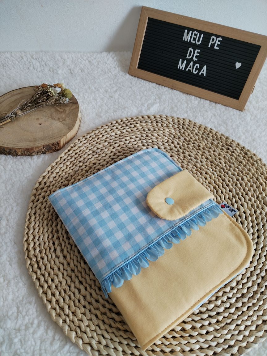 Porta Documentos - Vichy Azul claro e Amarelo Pastel