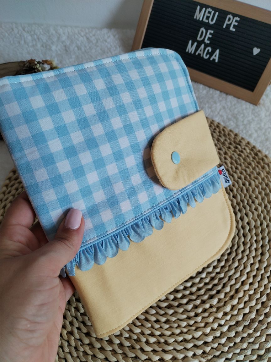 Porta Documentos - Vichy Azul claro e Amarelo Pastel