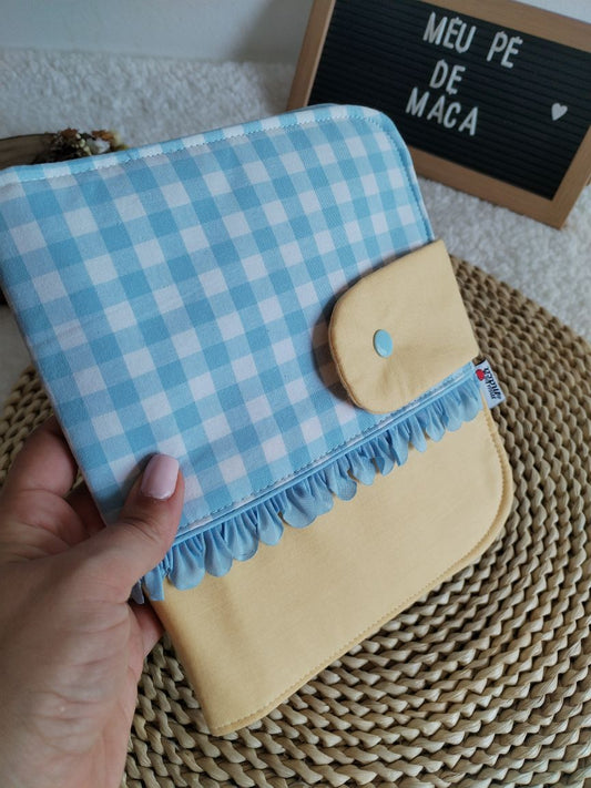 Porta Documentos - Vichy Azul claro e Amarelo Pastel