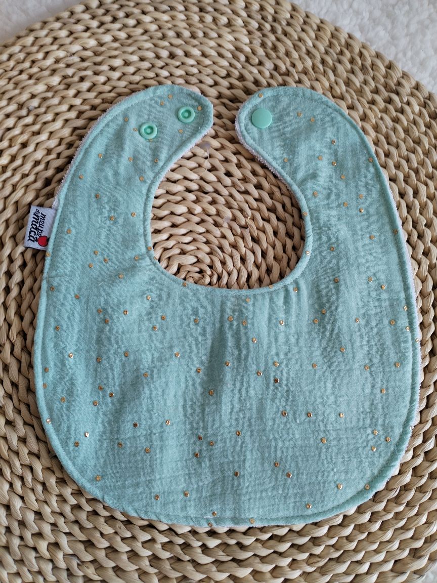 Babete da baba de Bebé - Musselina Golden Dots Verde Água