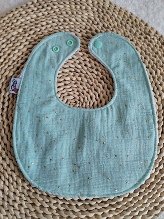 Babete da baba de Bebé - Musselina Golden Dots Verde Água