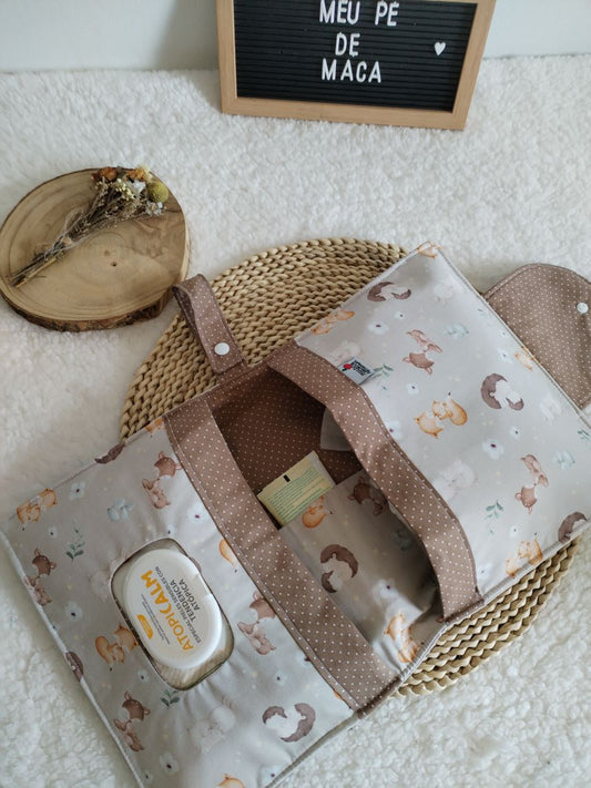 Bolsa fraldas e toalhitas 3 em 1 - Animais Fofinhos