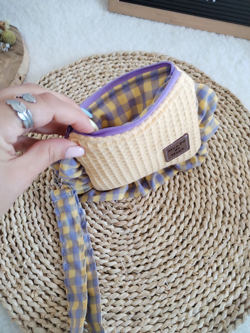 Carteirinha de Moedas e Cartões com Pega Removível – Waffle Amarelo e Vichy Lilás