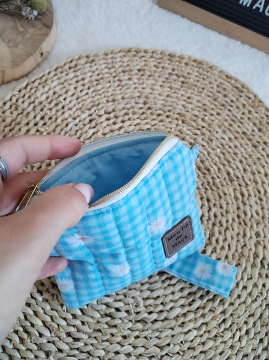 Carteirinha de Moedas e Cartões com Pega Removível – Vichy Azul Floral