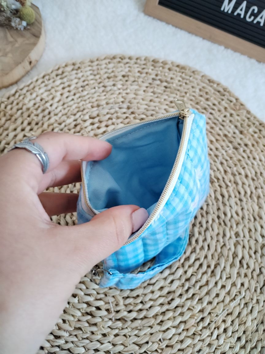 Carteirinha de Moedas e Cartões com Pega Removível – Vichy Azul Floral