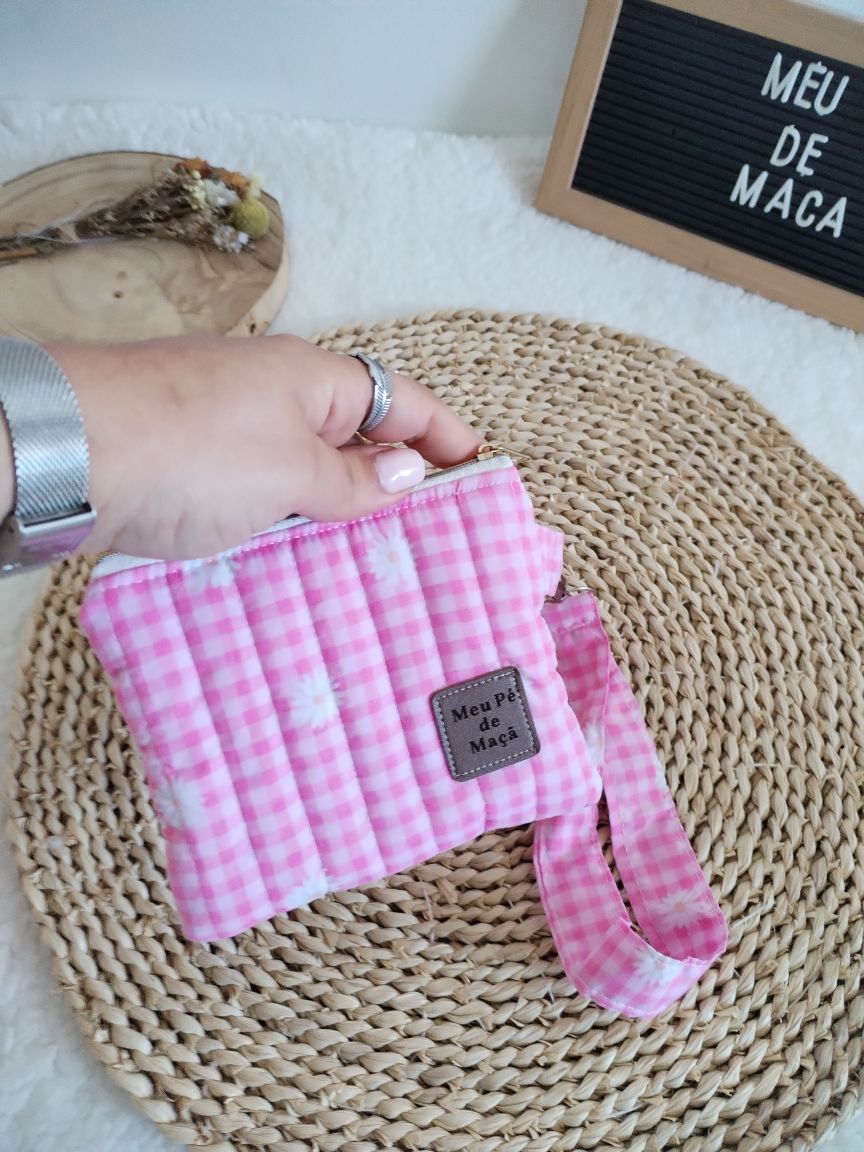 Carteirinha de Moedas e Cartões com Pega Removível – Vichy Rosa Floral