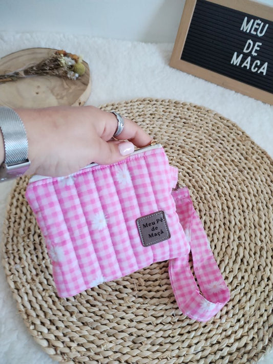 Carteirinha de Moedas e Cartões com Pega Removível – Vichy Rosa Floral