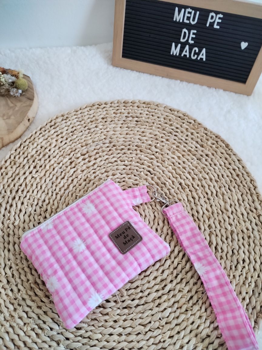 Carteirinha de Moedas e Cartões com Pega Removível – Vichy Rosa Floral