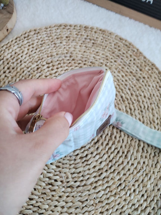 Carteirinha de Moedas e Cartões com Pega Removível – Vichy Verde Agua Floral