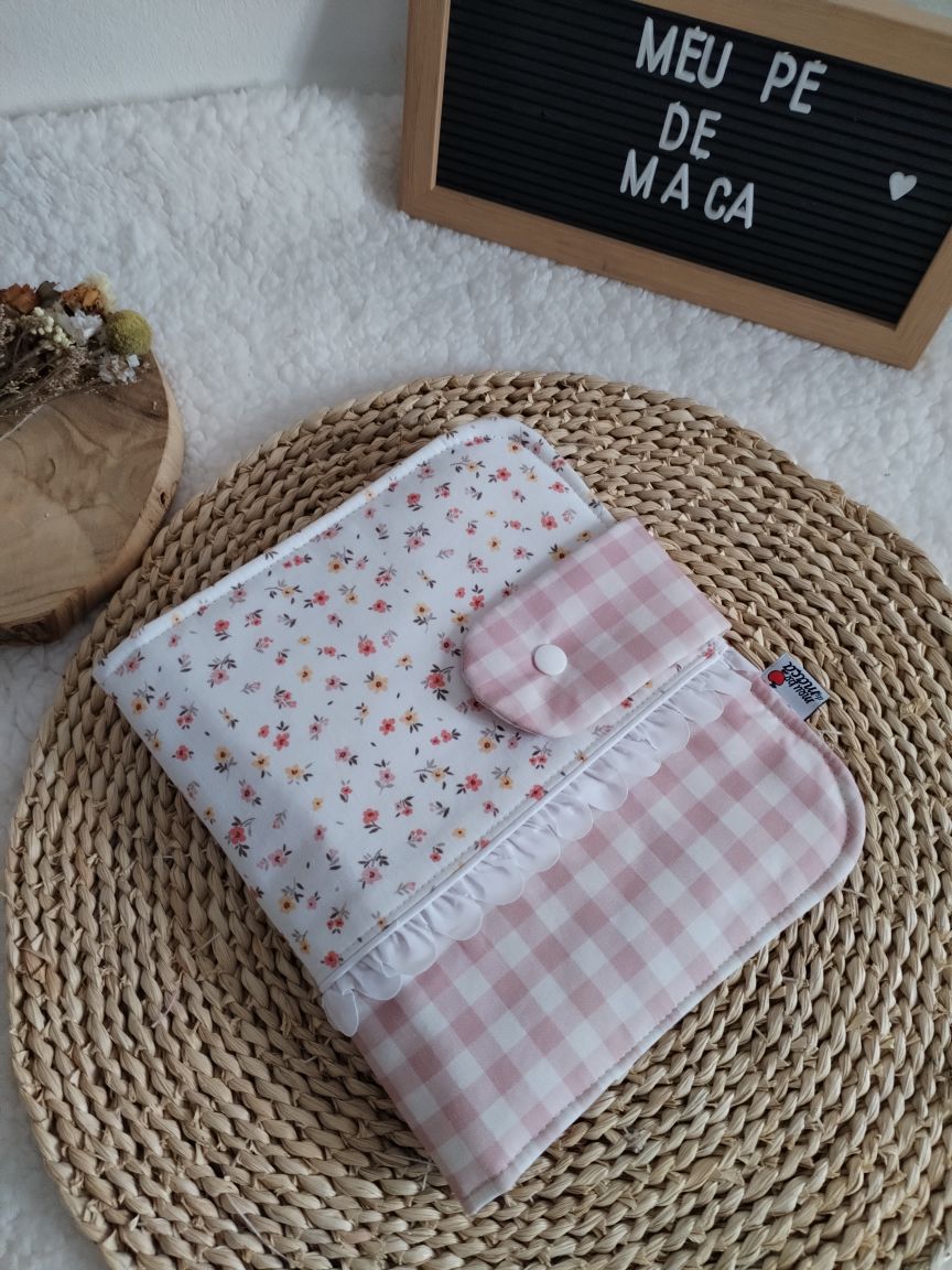 Porta Documentos do Bebé - Floral com Vichy Rosa